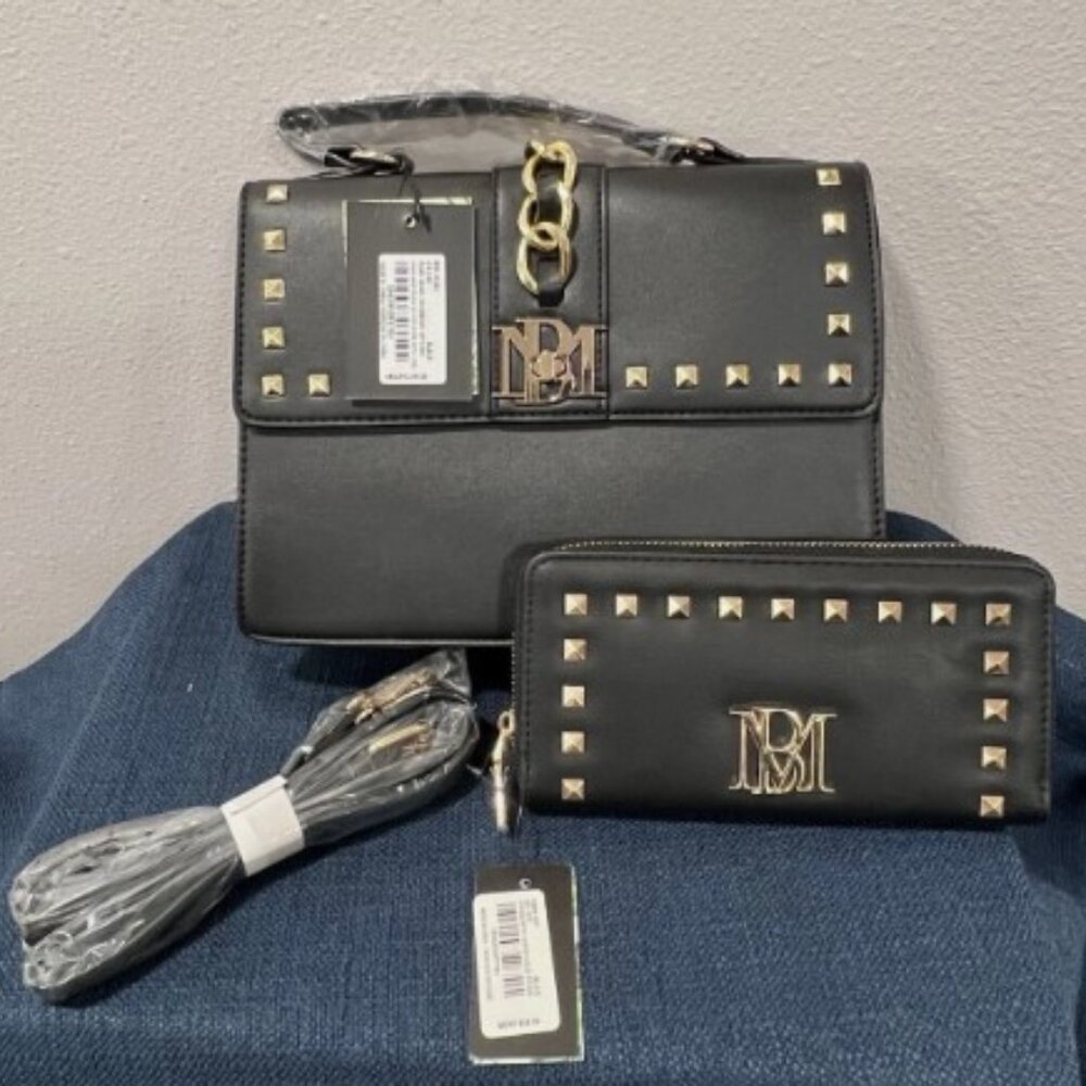 Badgley Mischka Black Studded Crossbody and Wallet New with Tags